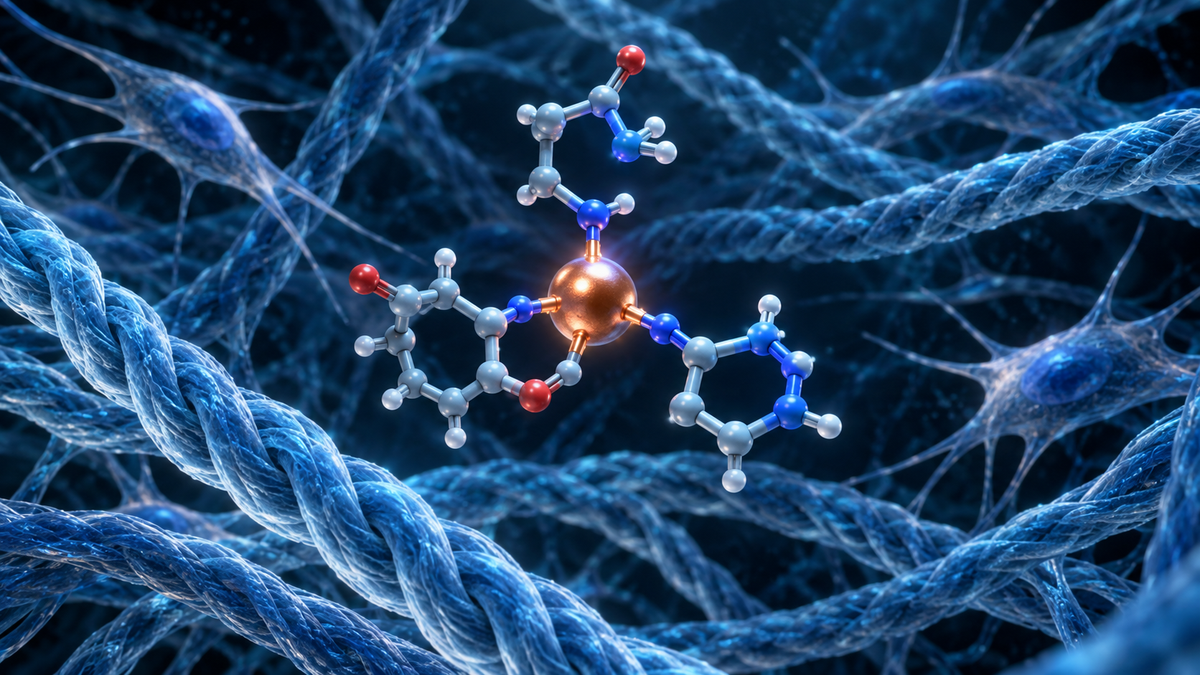 Copper ion coordinated by a small peptide complex among collagen fibres and fibroblast-like cells